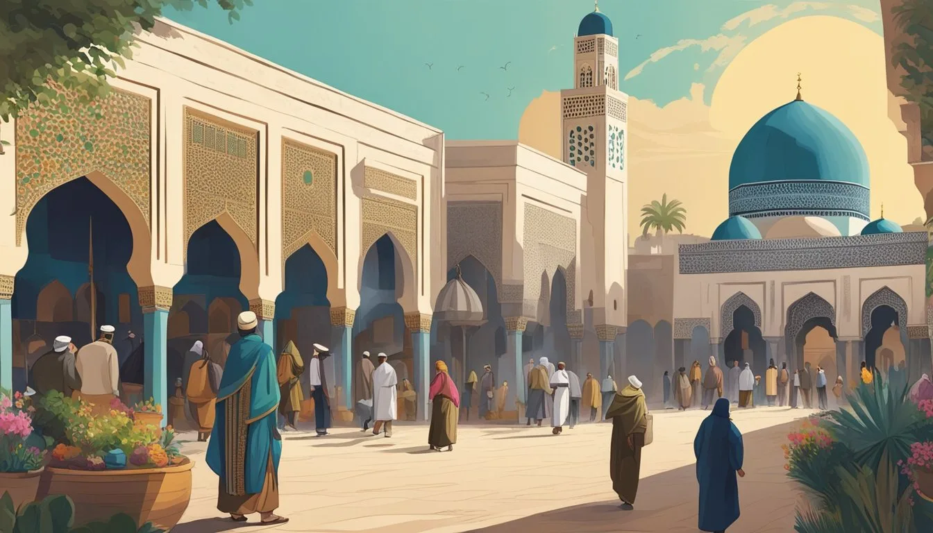 Top 10 Important Things Morocco Known For The scene features Morocco's top 10 landmarks, including the ancient city of Fez, the bustling markets of Marrakech, and the iconic Hassan II Mosque in Casablanca. Rich in history and culture, these landmarks showcase the beauty and 